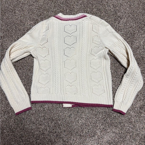 Anthropologie Maeve ivory asymmetrical cardigan sweater heart design large - Picture 9 of 9